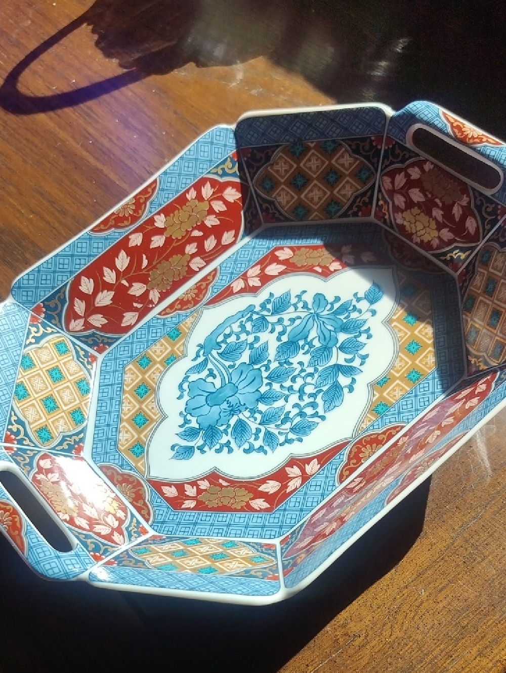 Smithsonian Collection Imari Decorative Floral Octagonal Ceramic Tray  Blue Red,